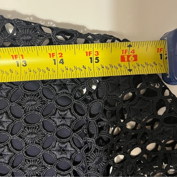 Ann Taylor Navy Embellished Crochet Blouse 3/4 Sleeve L - Picture 12 of 16